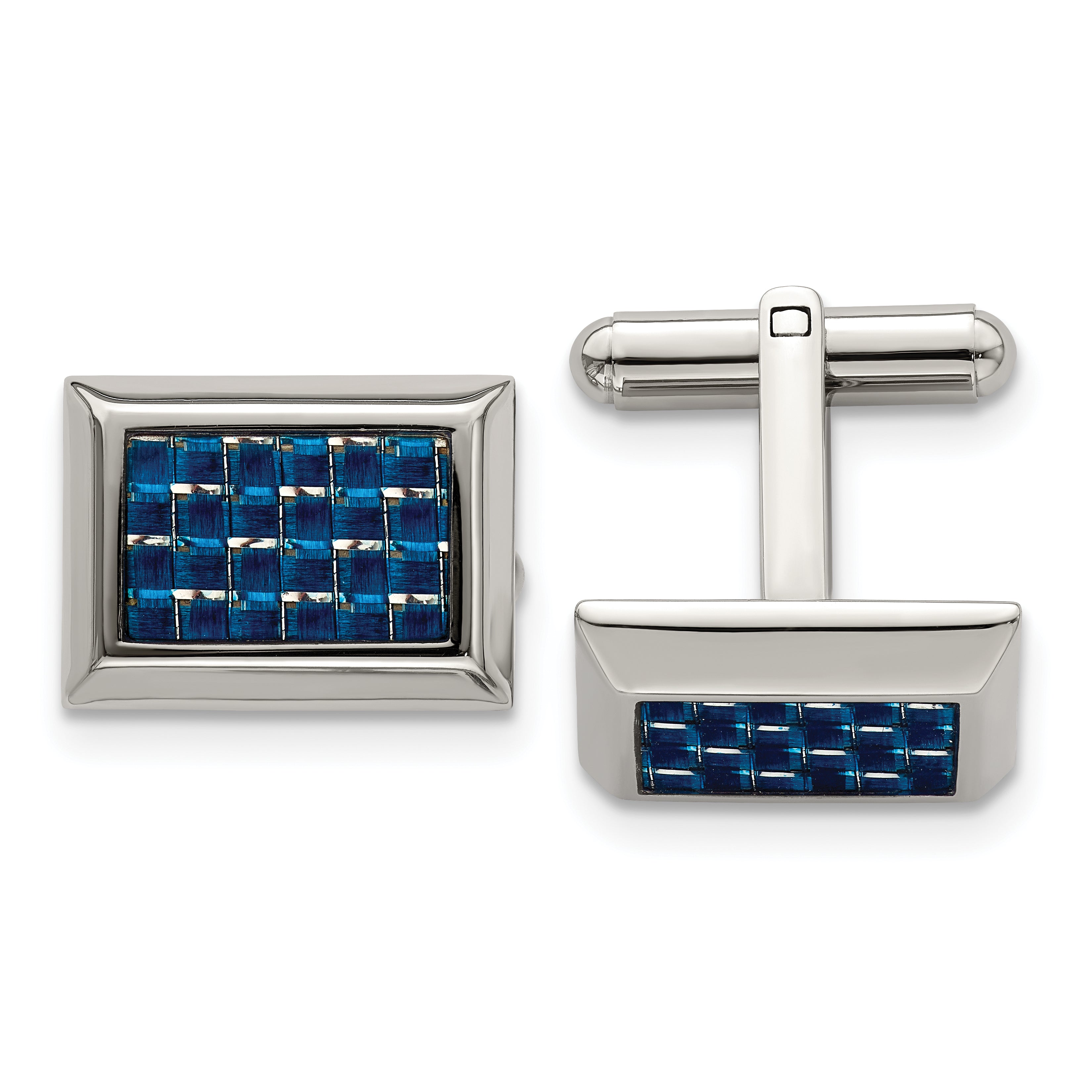 Chisel Stainless Steel Polished with Blue Carbon Fiber Inlay Cufflinks
