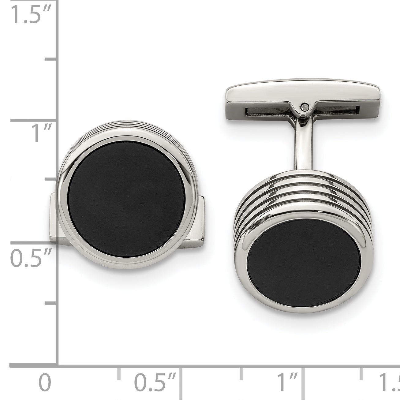Grooved Round Cufflinks in Stainless Steel with Black IP Plating