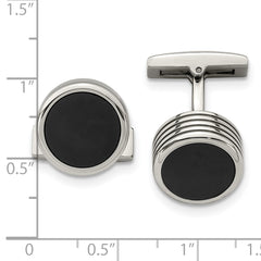 Chisel Stainless Steel Polished Grooved Round Black IP-plated Cufflinks