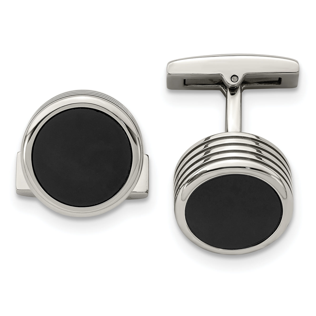 Chisel Stainless Steel Polished Grooved Round Black IP-plated Cufflinks