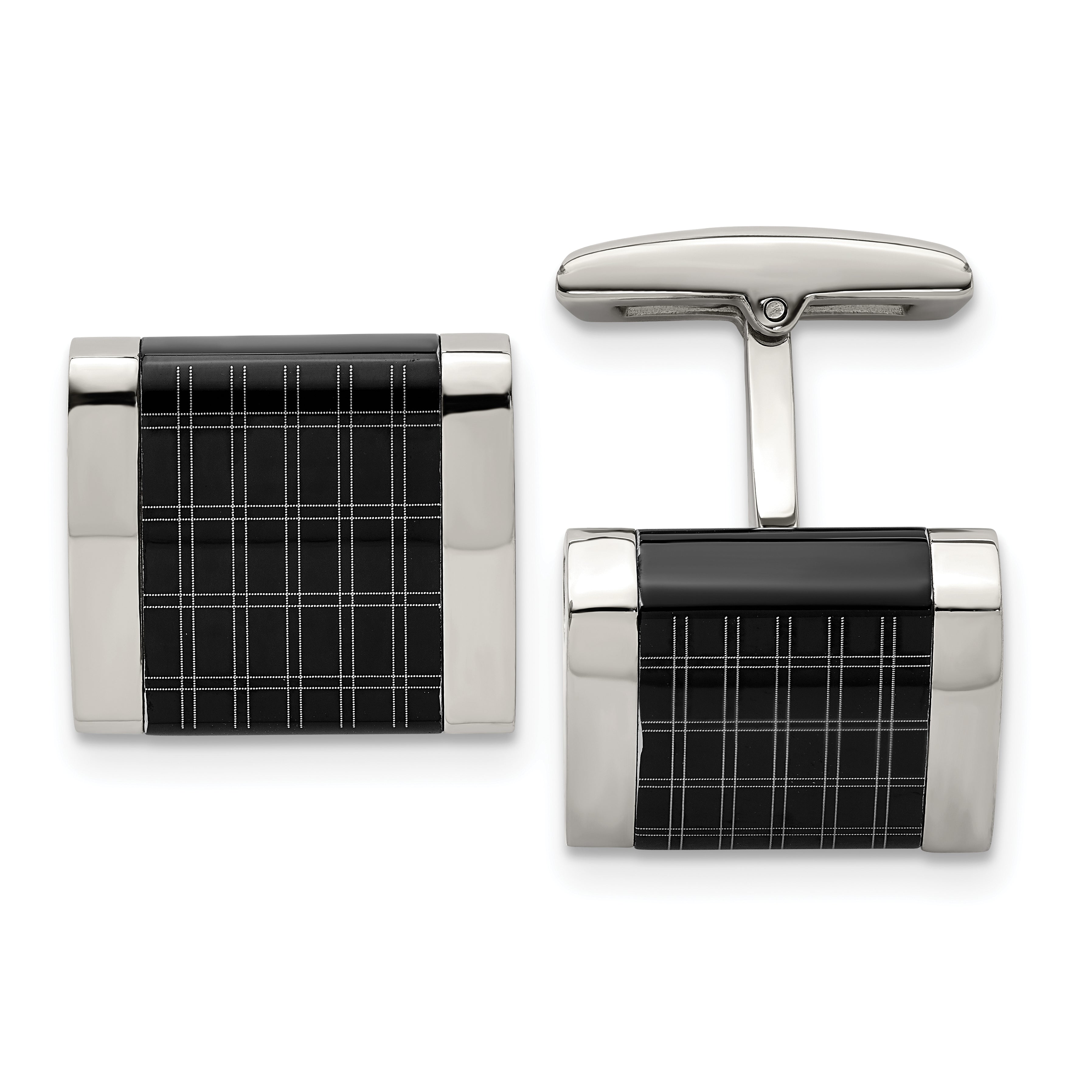 Stainless Steel Polished Black IP-plated Laser Design Square Cufflinks Main image