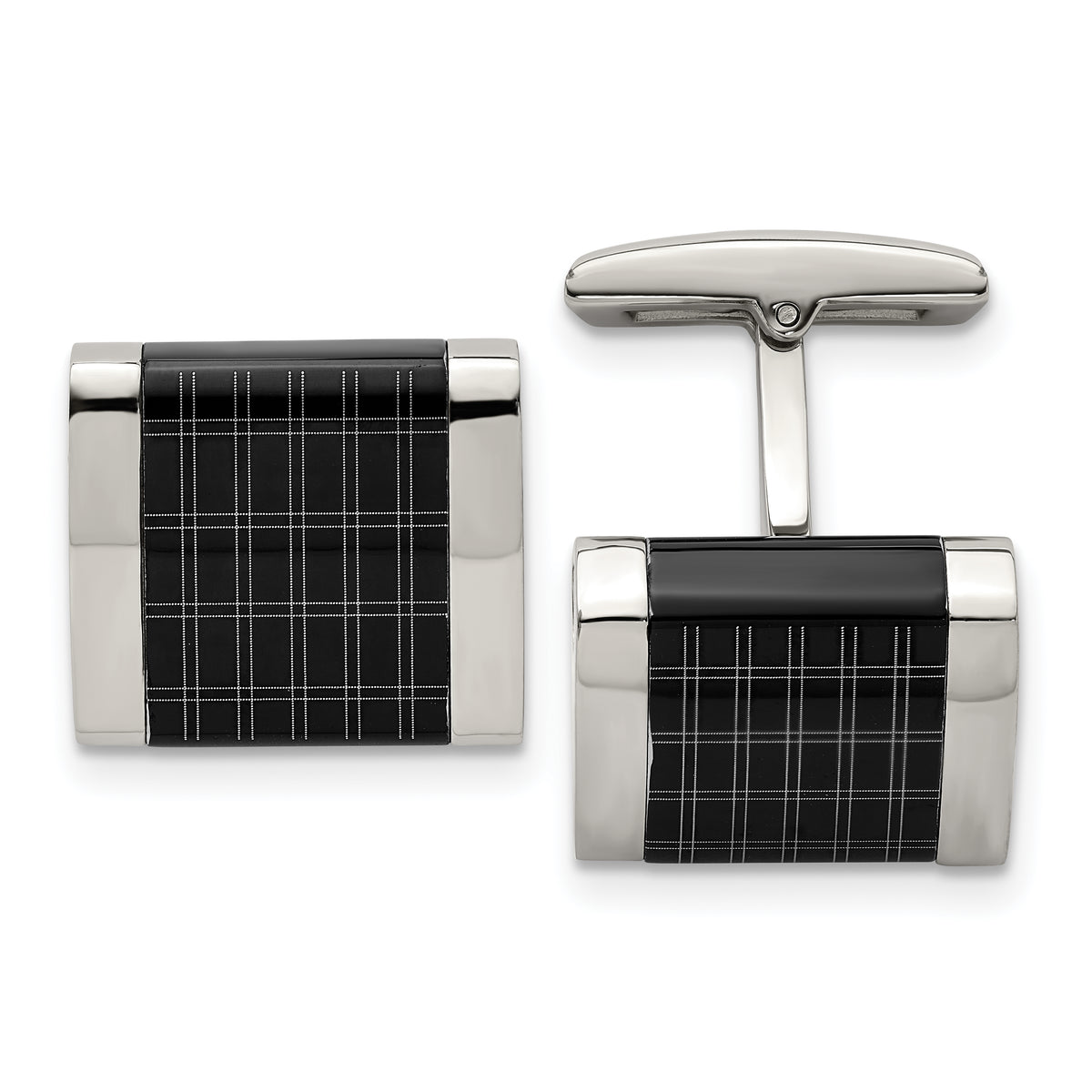 Stainless Steel Polished Black IP-plated Laser Design Square Cufflinks