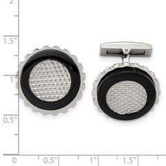 Stainless Steel Black IP-Plated Polished Textured Edge Men's Cufflinks