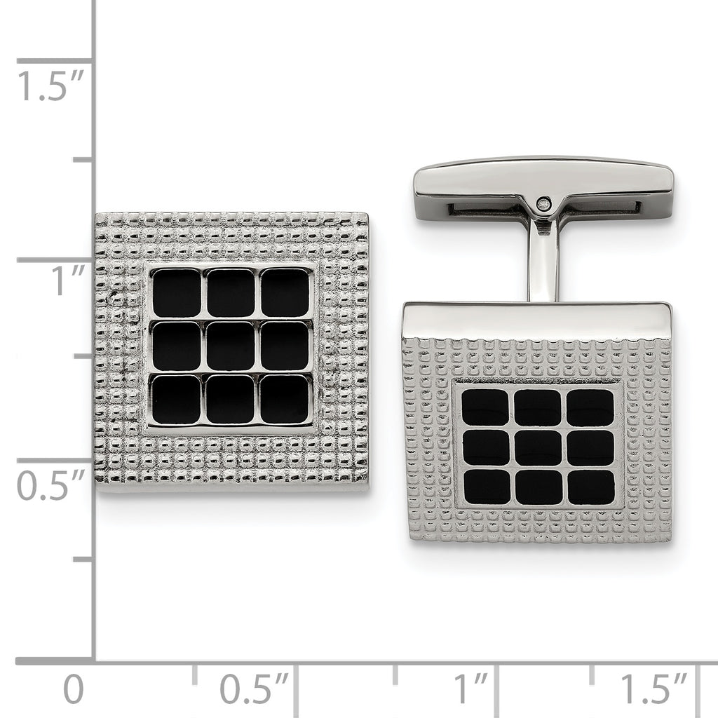 Square Cufflinks in Stainless Steel with Black Rubber
