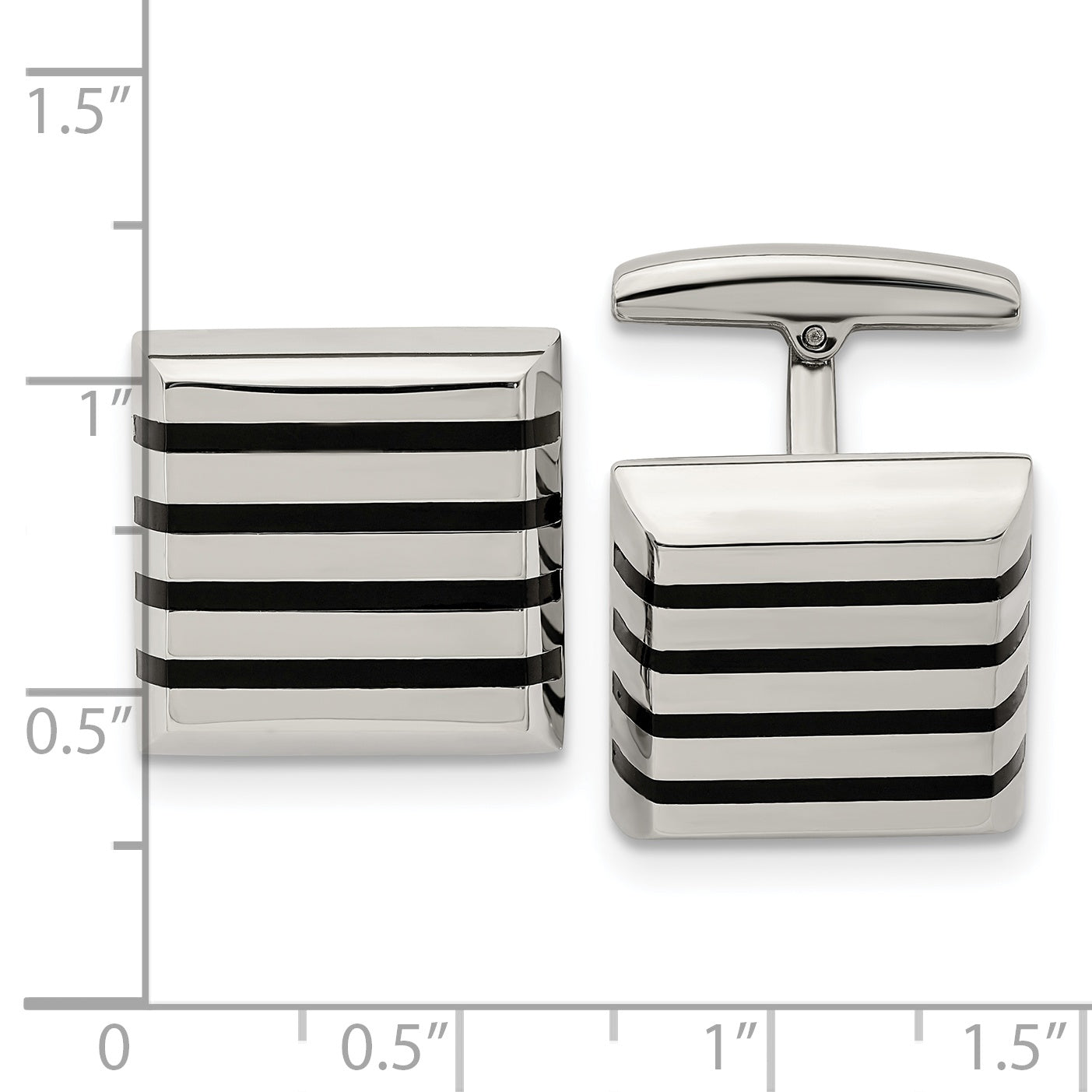 Chisel Stainless Steel Polished Black Rubber Square Cufflinks