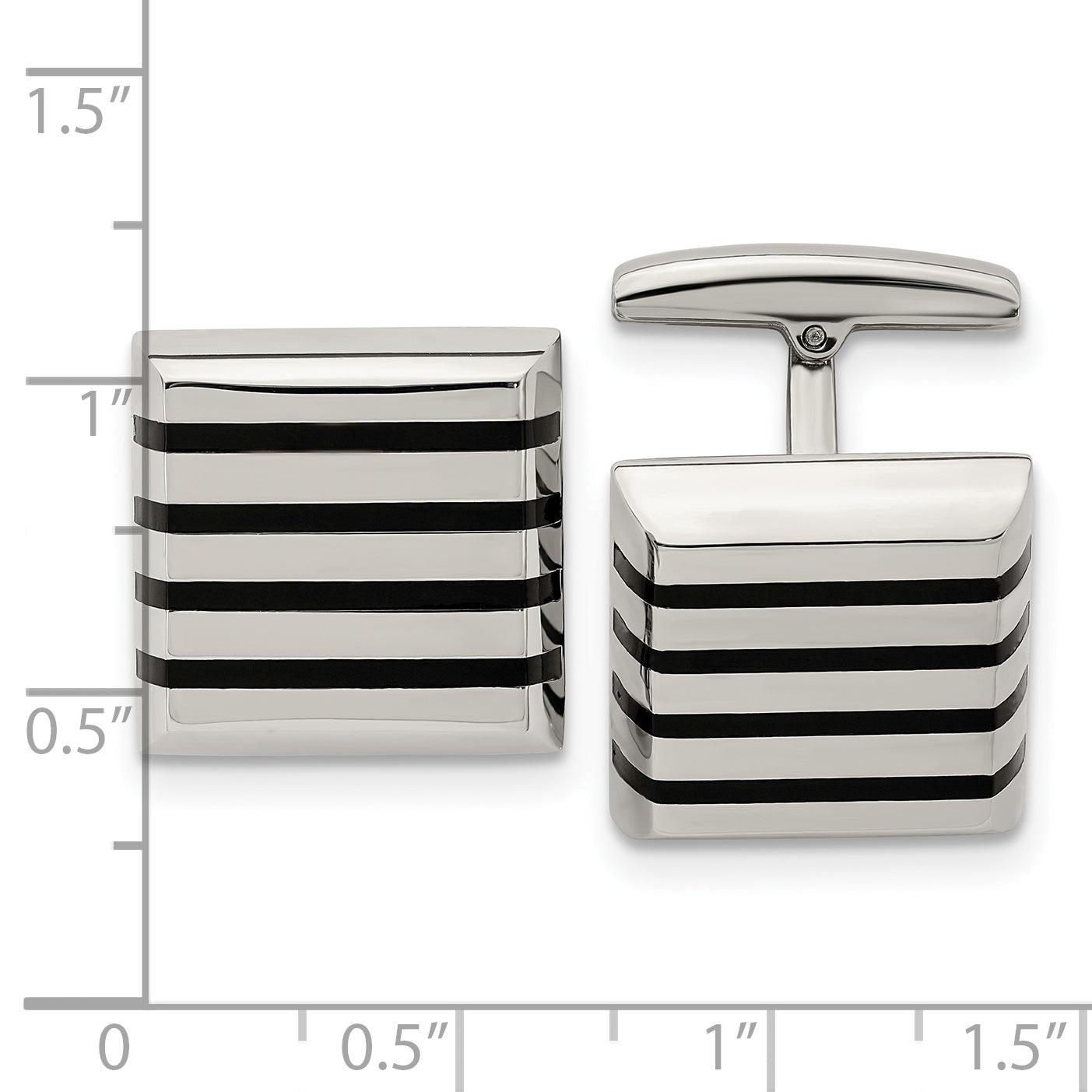 Polished Square Cufflinks in Stainless Steel with Black Rubber