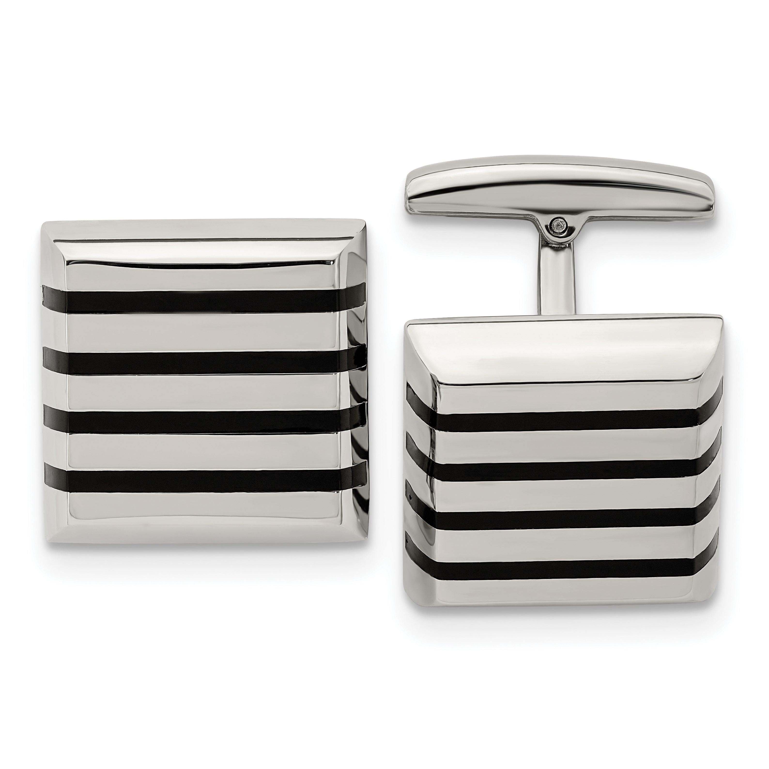 Chisel Stainless Steel Polished Black Rubber Square Cufflinks Main image