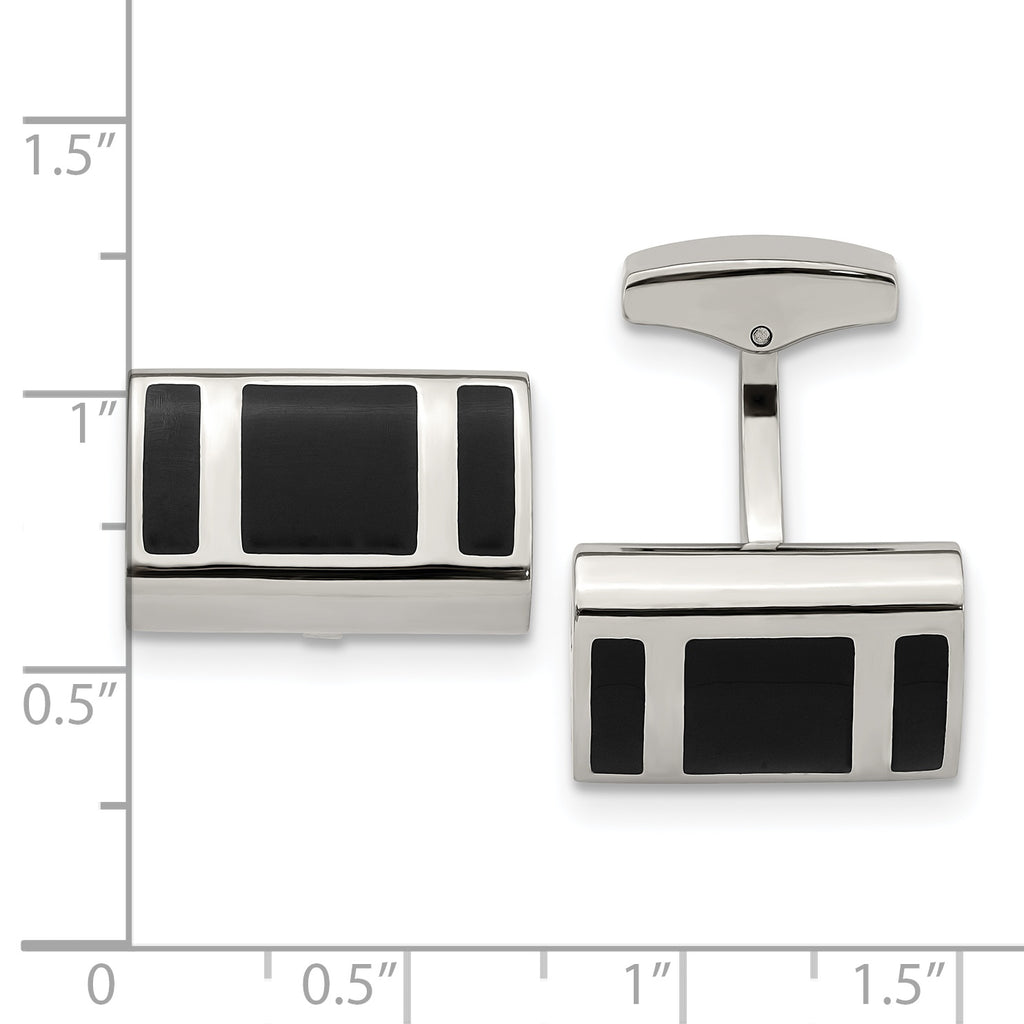 Black Rubber Rectangle Cufflinks in Stainless Steel