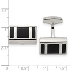 Black Rubber Rectangle Cufflinks in Stainless Steel