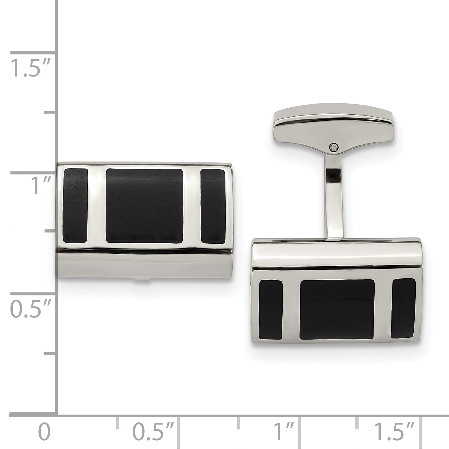 Black Rubber Rectangle Cufflinks in Stainless Steel