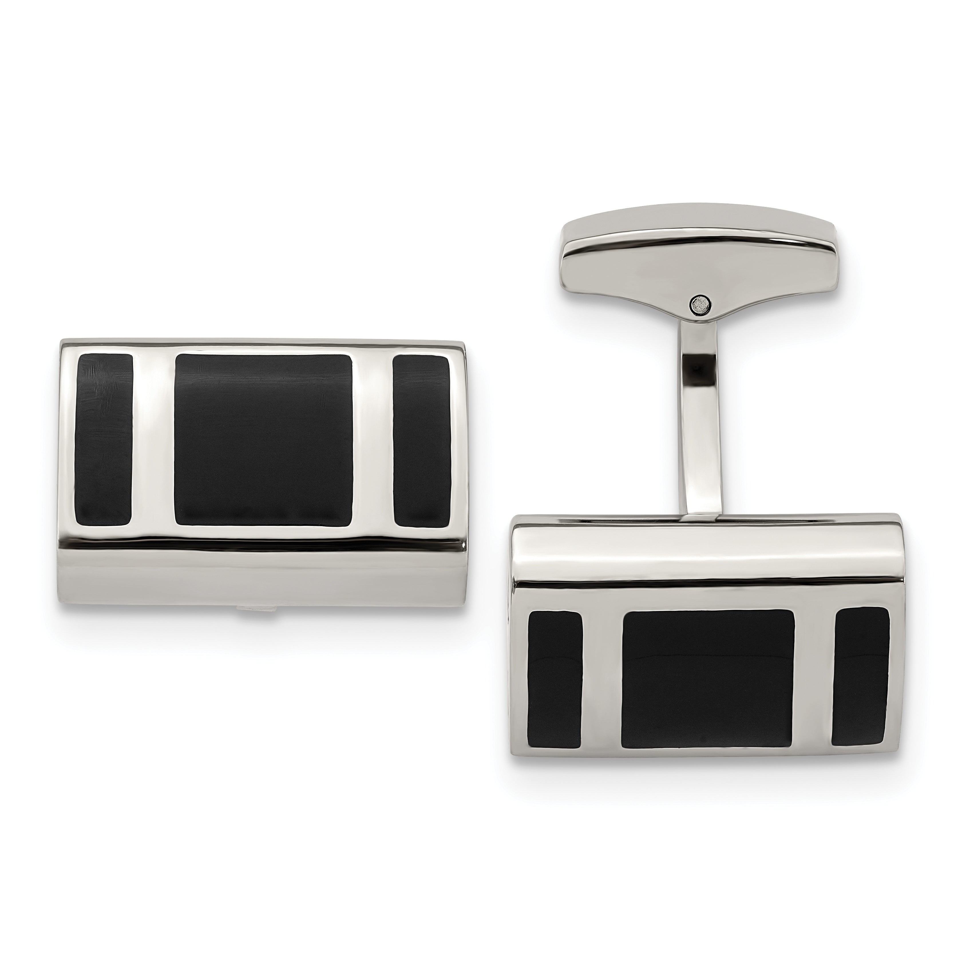Stainless Steel Polished Black Rubber Rectangle Cufflinks Main image