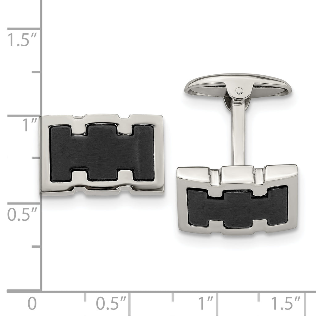 Brushed & Polished Cufflinks in Black IP-Plated Stainless Steel