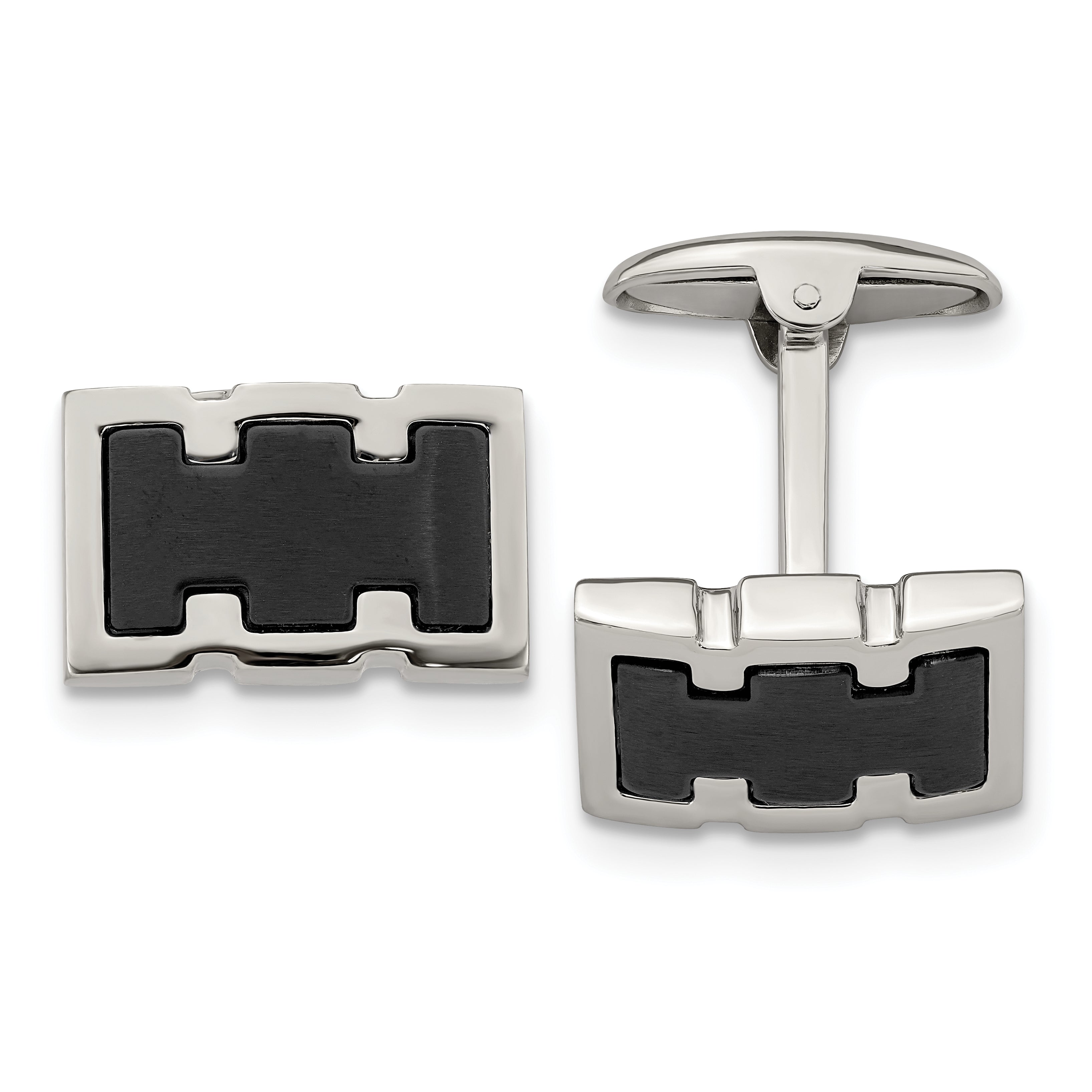 Stainless Steel Brushed and Polished Black IP-plated Cufflinks Main image
