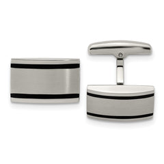Chisel Stainless Steel Brushed and Polished Black Rubber Rectangle Cufflinks