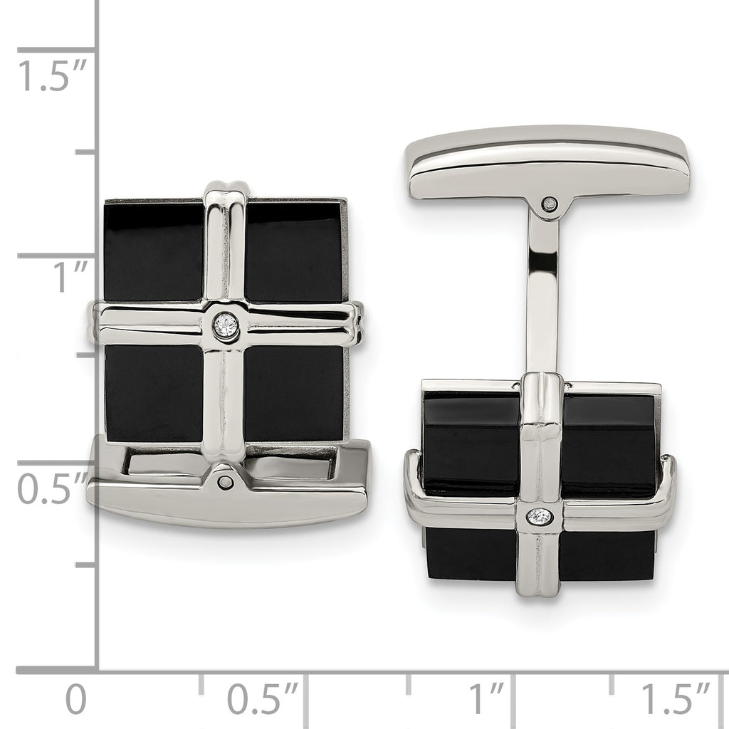 Black IP-Plated CZ Square Cufflinks in Stainless Steel