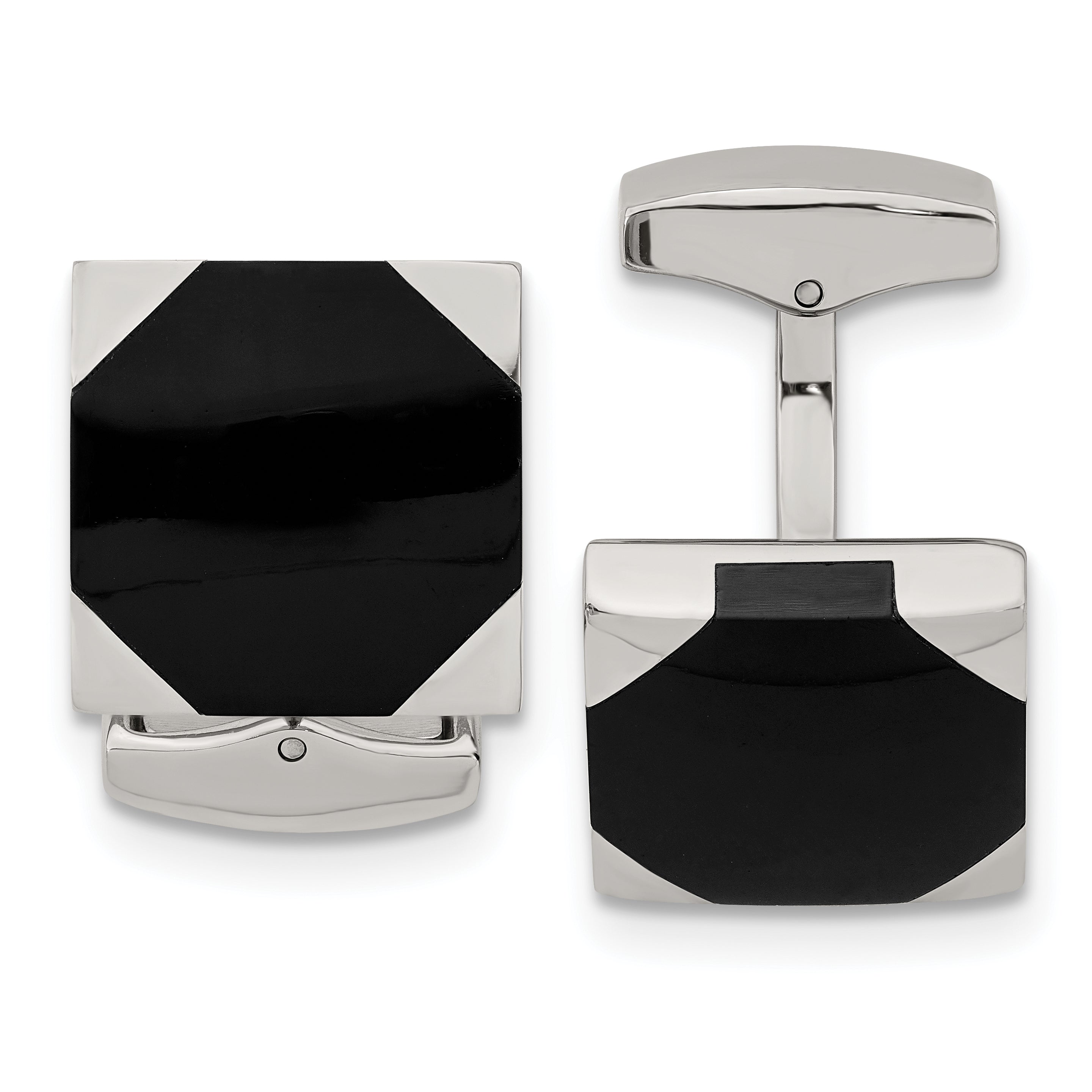 Stainless Steel Polished Black Rubber Square Cufflinks Main image