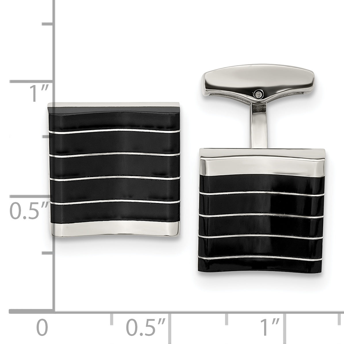 Stainless Steel Polished Black Cat's Eye Square Cufflinks