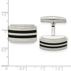 Polished Rectangle Cufflinks in Stainless Steel with Black Rubber
