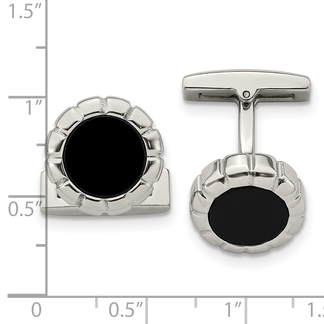 Stainless Steel Polished Black IP Scalloped Edge Cufflinks