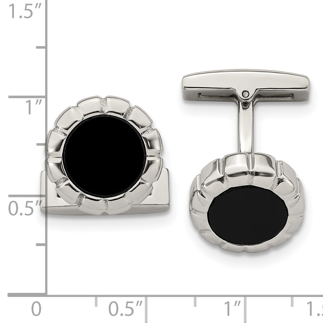 Scalloped Edge Cufflinks in Black IP Stainless Steel