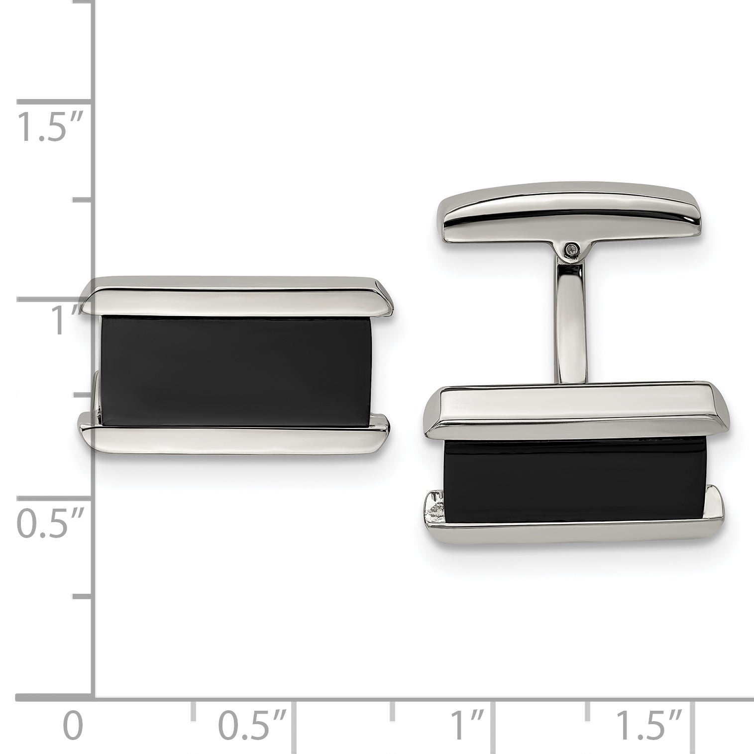 Men's Polished Stainless Steel Cufflinks with Black IP Plating  Modern Elegance