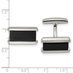 Men's Polished Stainless Steel Cufflinks with Black IP Plating  Modern Elegance