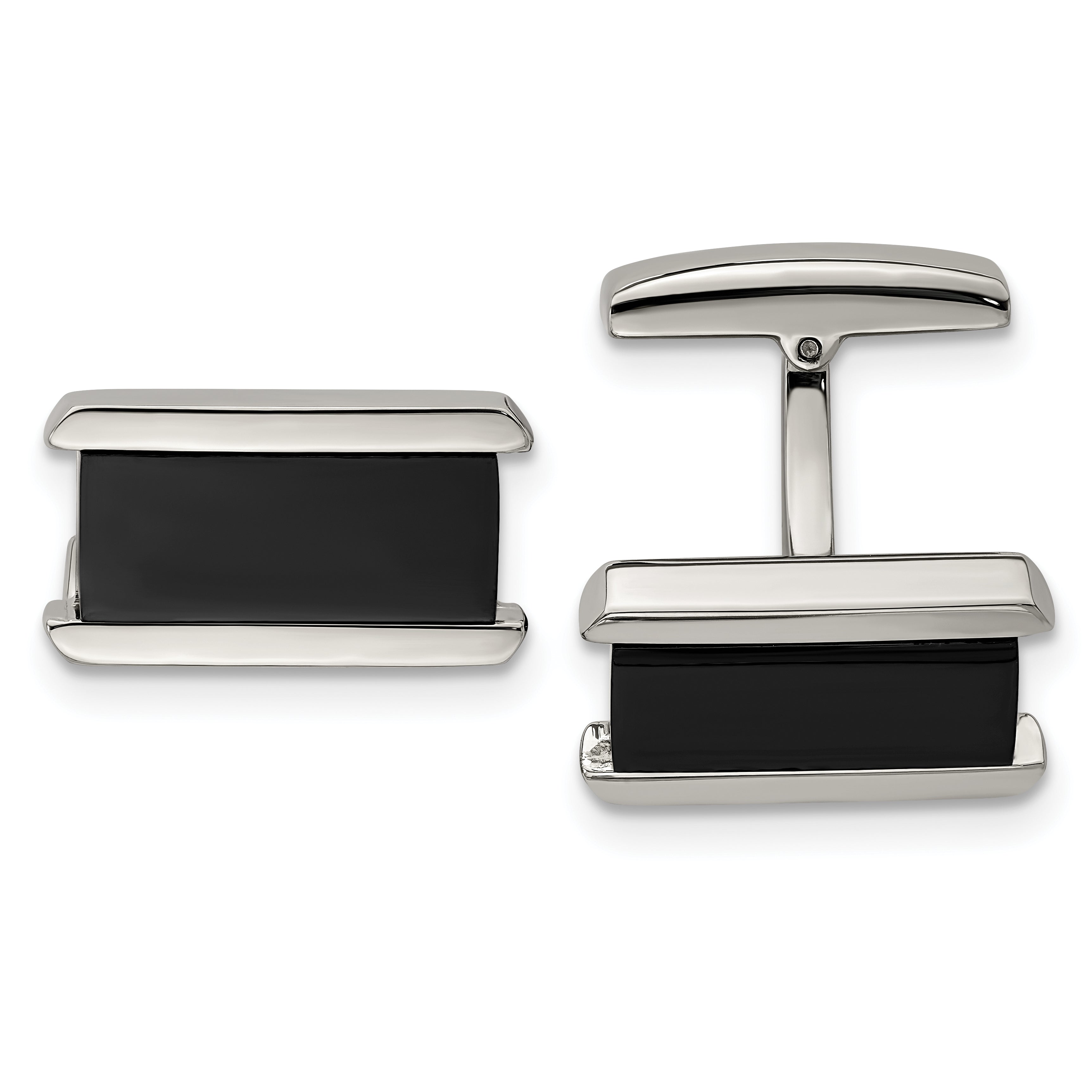 Stainless Steel Polished Black IP-plated Rectangle Cufflinks Main image