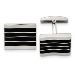 Chisel Stainless Steel Polished Black Cat's Eye Rectangle Cufflinks