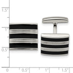 Grooved Cufflinks in Stainless Steel with Black Rubber Stripes