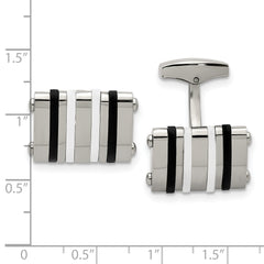 Chisel Stainless Steel Polished Black and White Rubber Bands Rectangle Cufflinks