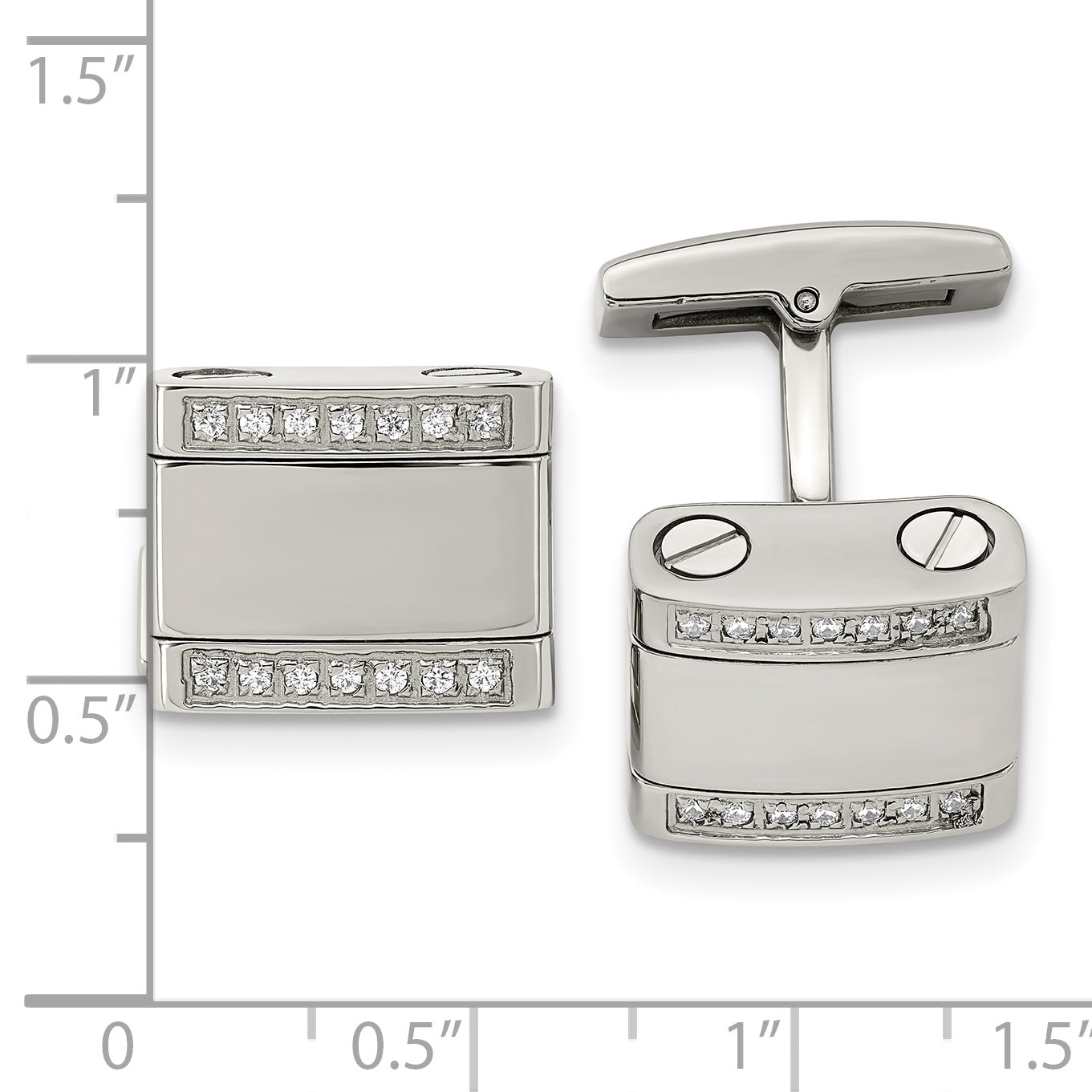 Chisel Stainless Steel Polished CZ Rounded Square Cufflinks