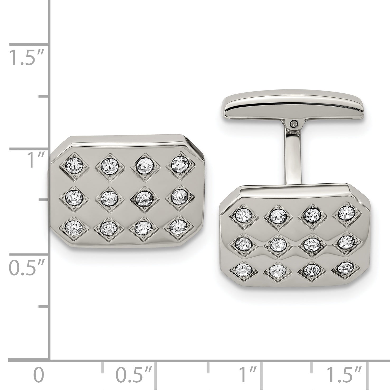 Chisel Polished Stainless Steel Cufflinks with CZ Stones in Gift Box for Men
