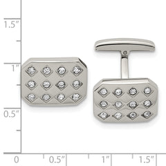 Chisel Polished Stainless Steel Cufflinks with CZ Stones in Gift Box for Men
