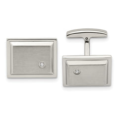 Chisel Stainless Steel Brushed and Polished CZ Rectangle Cufflinks