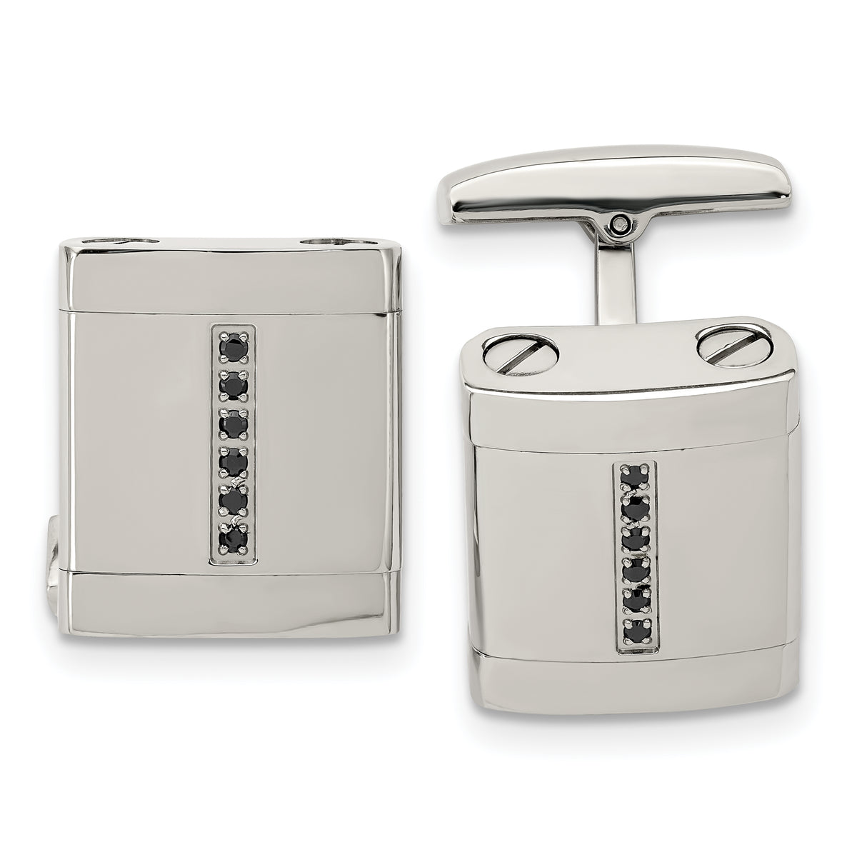 Stainless Steel Polished Black CZ Cufflinks