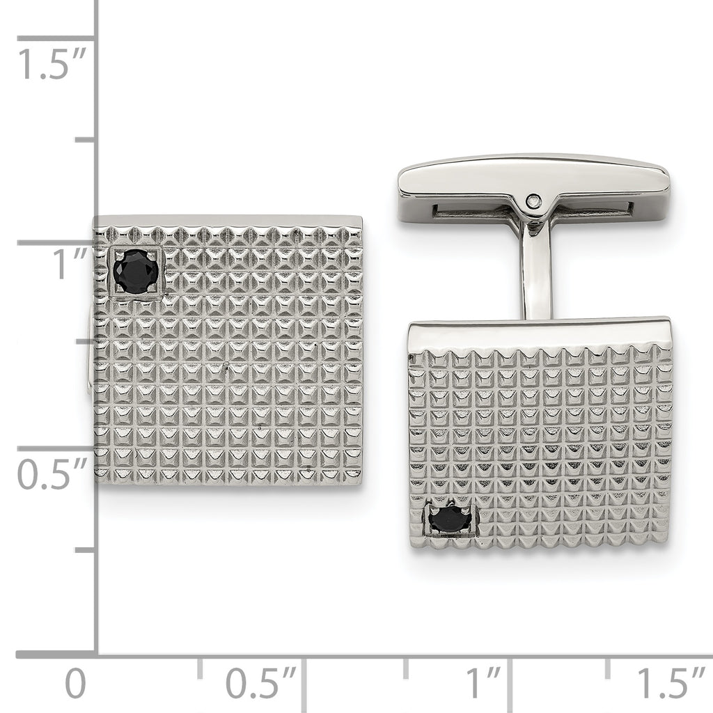 Black CZ Square Cufflinks in Stainless Steel