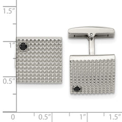 Stainless Steel Polished and Textured Black CZ Square Cufflinks