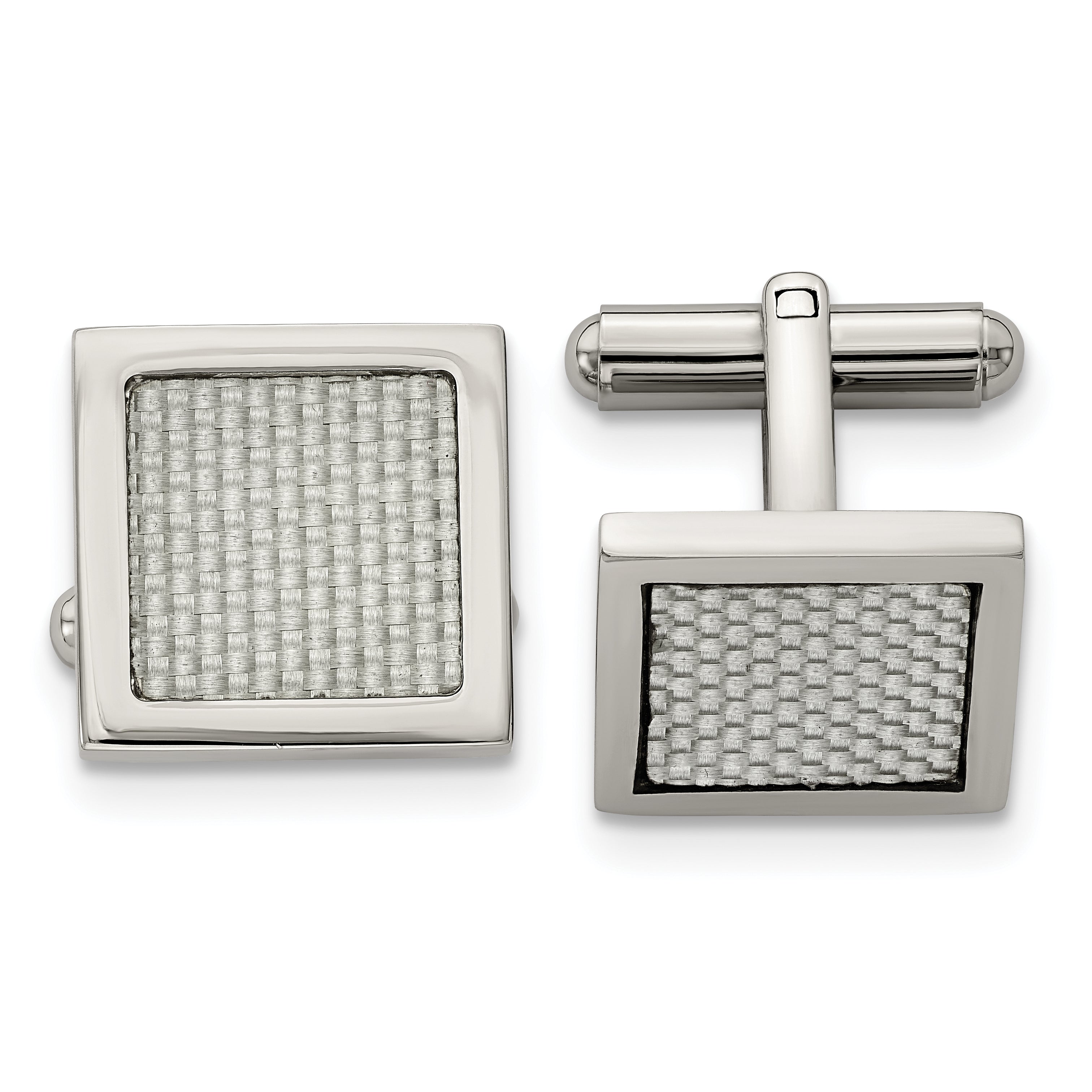 Chisel Stainless Steel Polished with Grey Carbon Fiber Inlay Square Cufflinks