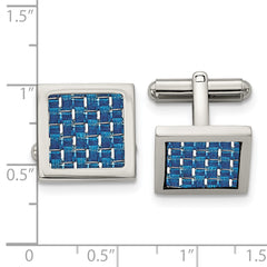 Chisel Stainless Steel Polished with Blue Carbon Fiber Inlay Square Cufflinks