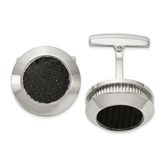 Chisel Stainless Steel Polished and Textured Black Carbon Fiber Inlay Cufflinks