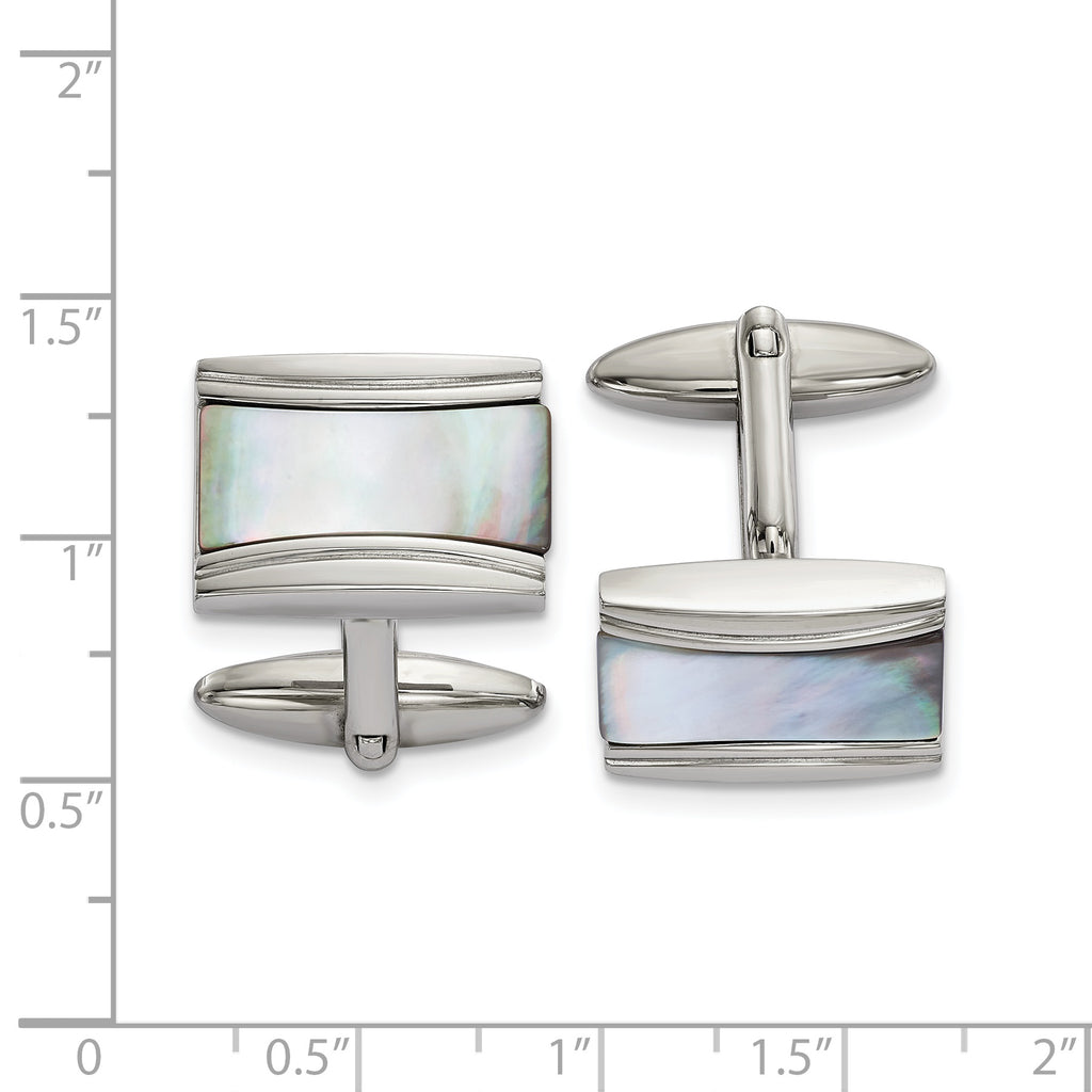 Mother of Pearl Rectangle Cufflinks in Stainless Steel