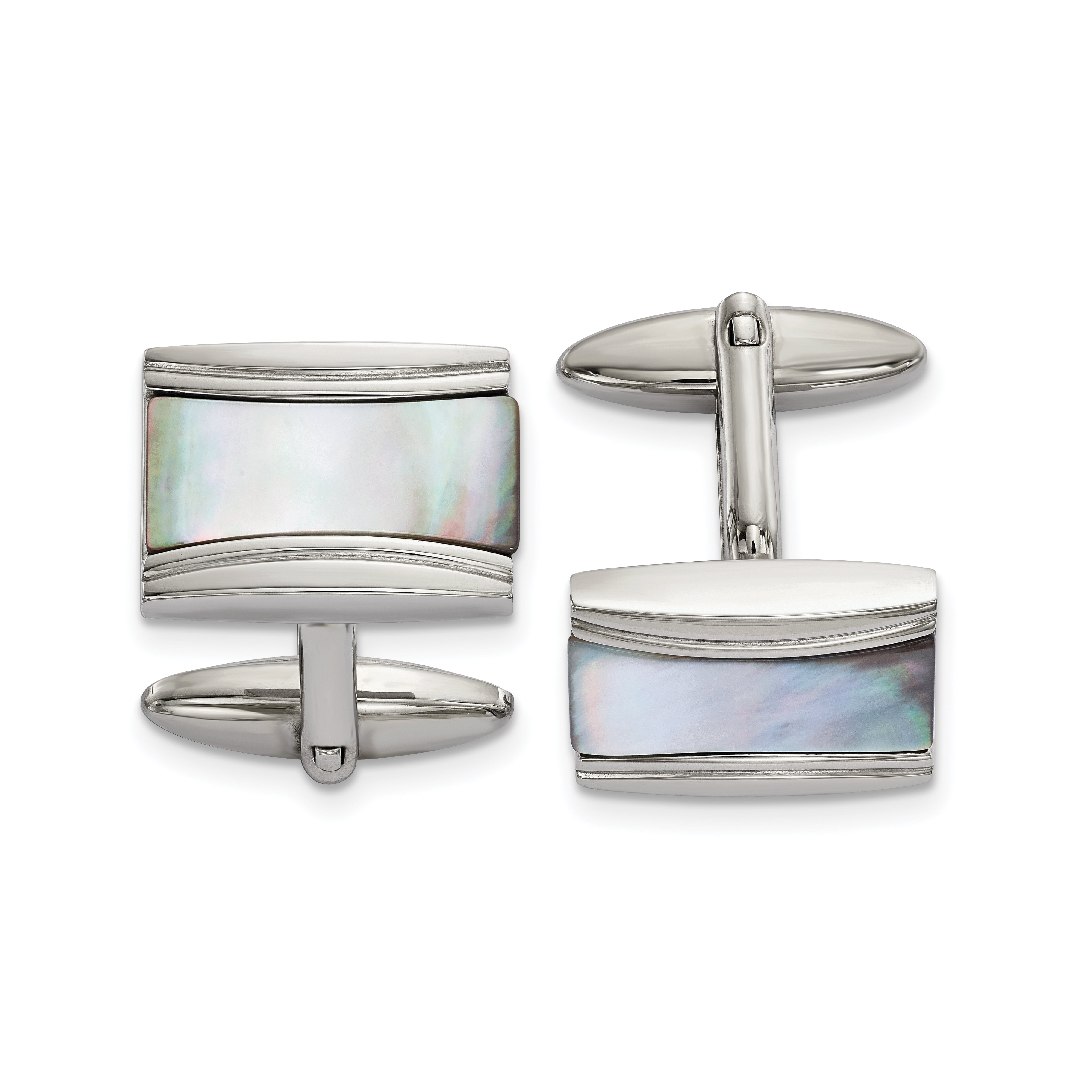 Chisel Stainless Steel Polished Rectangle Mother of Pearl Cufflinks Main image