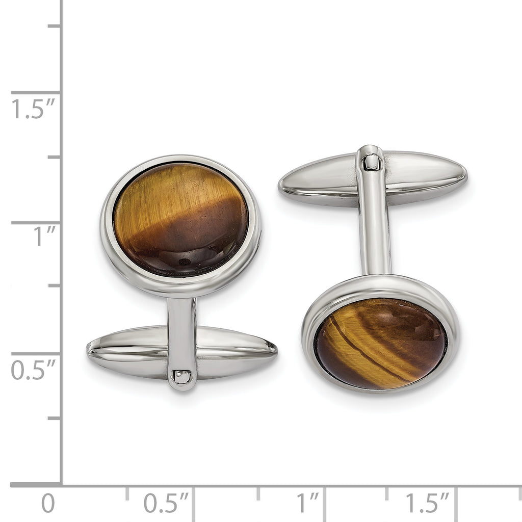 Tiger's Eye Circle Cufflinks in Stainless Steel
