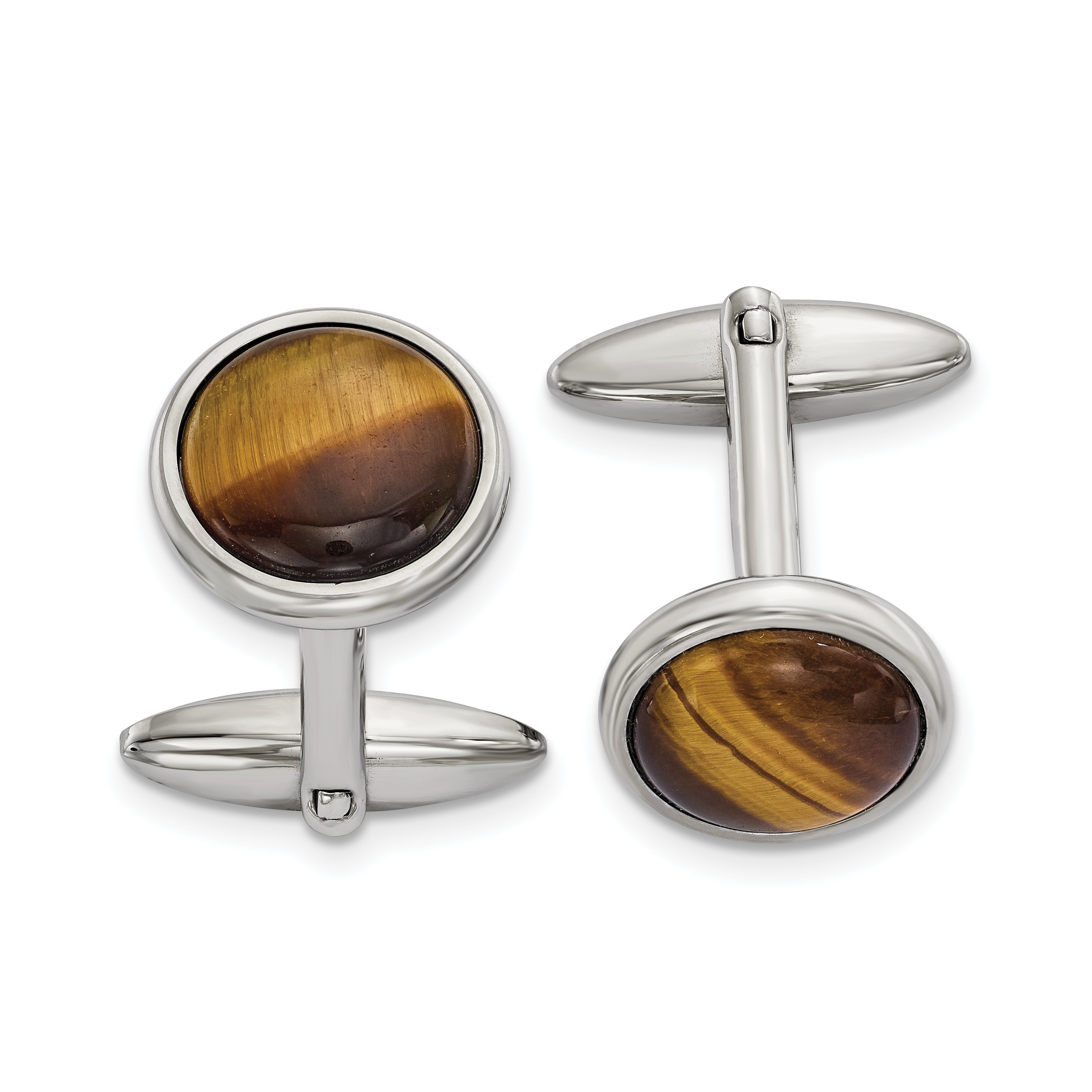 Chisel Stainless Steel Polished Tiger's Eye Circle Cufflinks Main image