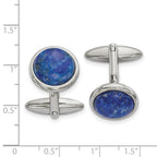 Lapis Circle Cufflinks in Stainless Steel