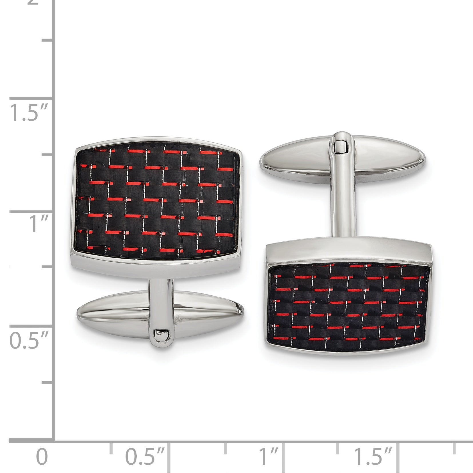 Chisel Stainless Steel Polished Black and Red Carbon Fiber Inlay Cufflinks