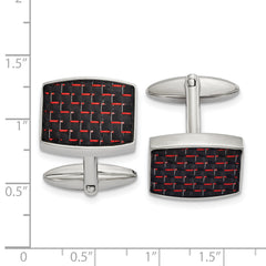 Chisel Stainless Steel Polished Black and Red Carbon Fiber Inlay Cufflinks