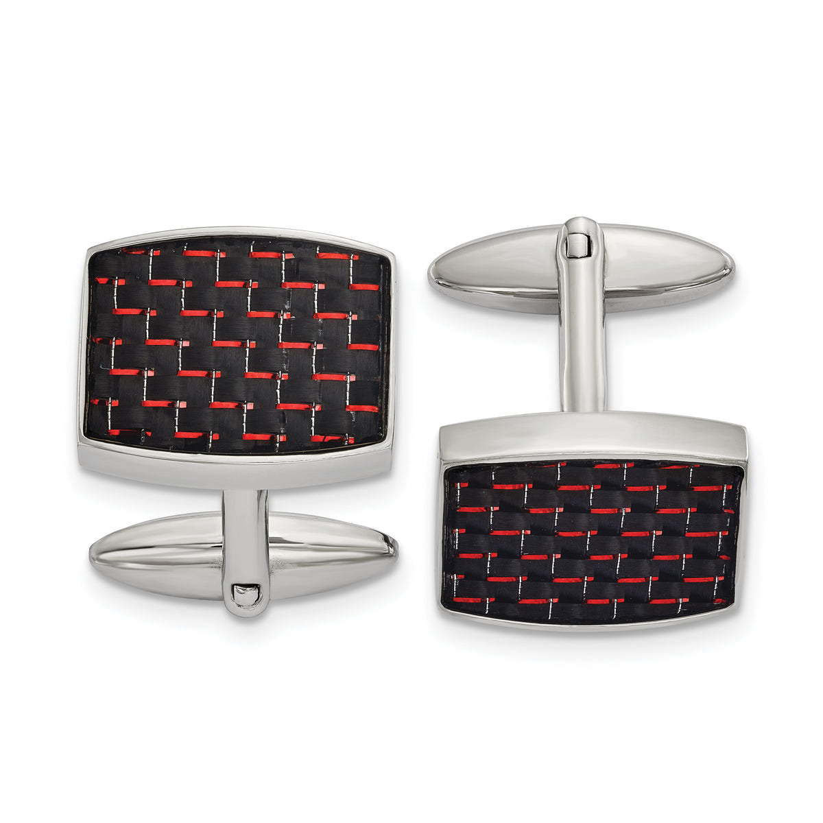 Chisel Stainless Steel Polished Black and Red Carbon Fiber Inlay Cufflinks