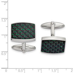 Chisel Stainless Steel Polished Black and Green Carbon Fiber Inlay Cufflinks