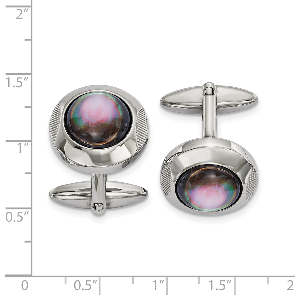 Black Mother of Pearl Circle Cufflinks in Stainless Steel